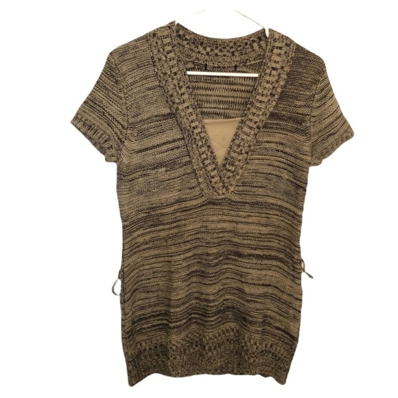 Short Sleeve Tunic Sweater Tan Brown - Picture 1 of 10